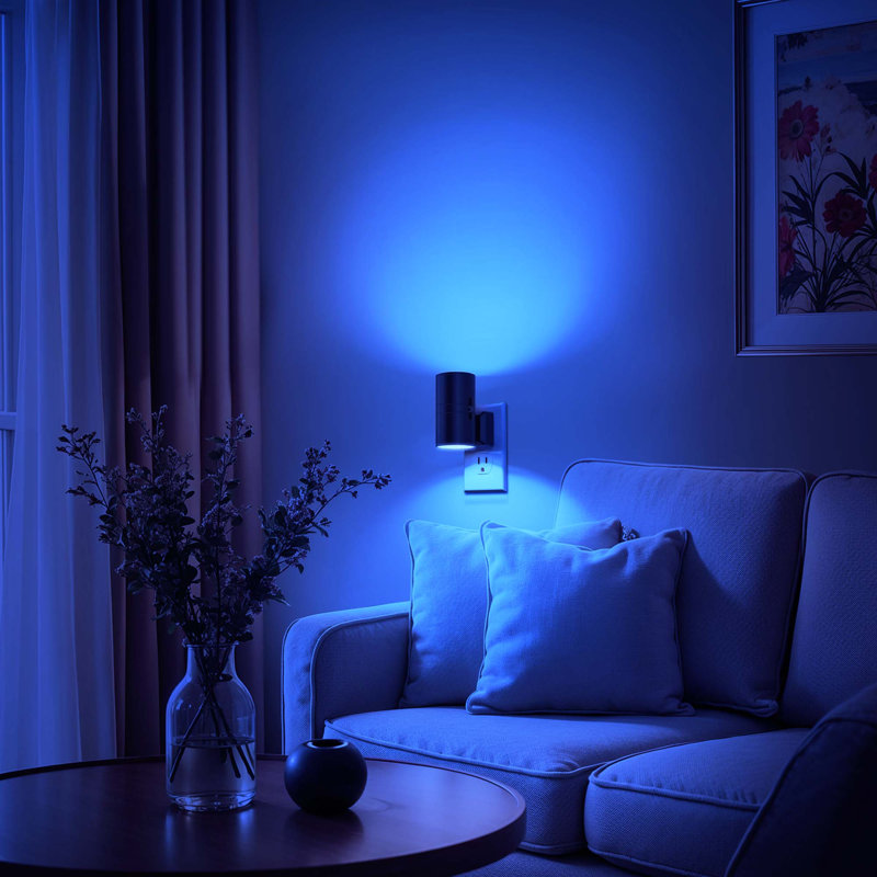Veilleuse cylindrique noire à intensité variable avec lumière bleue douce, Noir