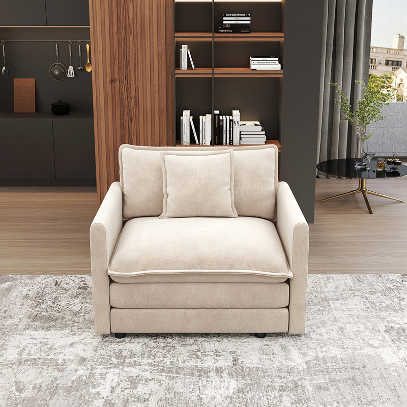 41.5'' Modern Minimalist Style Chenille Sofa Chair (Not included 2 Armrest pillows), Beige Chenille