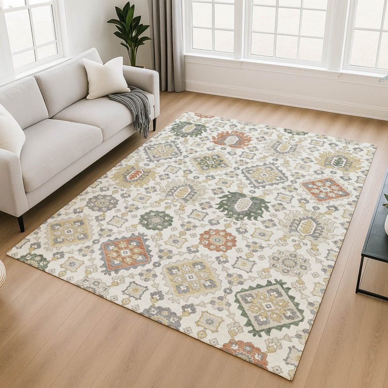 Premium Machine Washable Mayfield AMF2200 bohemian Rug, Ivory, 10' x 14'