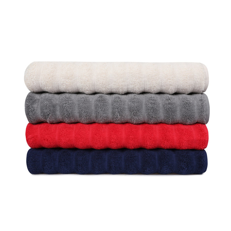 Turkish Cotton Midweight Bath Towel, Red/Grey/White