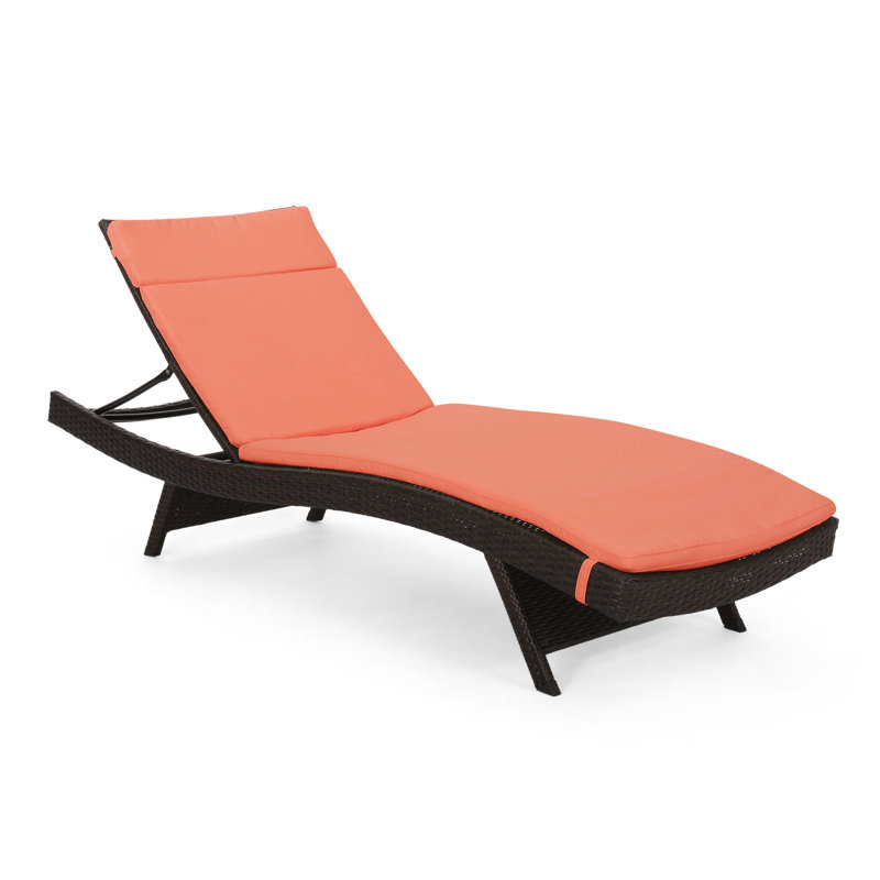 Ensemble de chaises longues inclinables 79,25 po avec coussin, Orange, Brown, 1