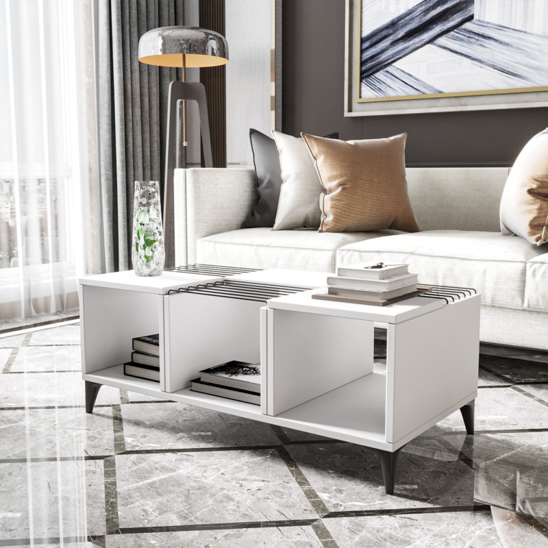 Table basse avec rangement Mannford, Blanc