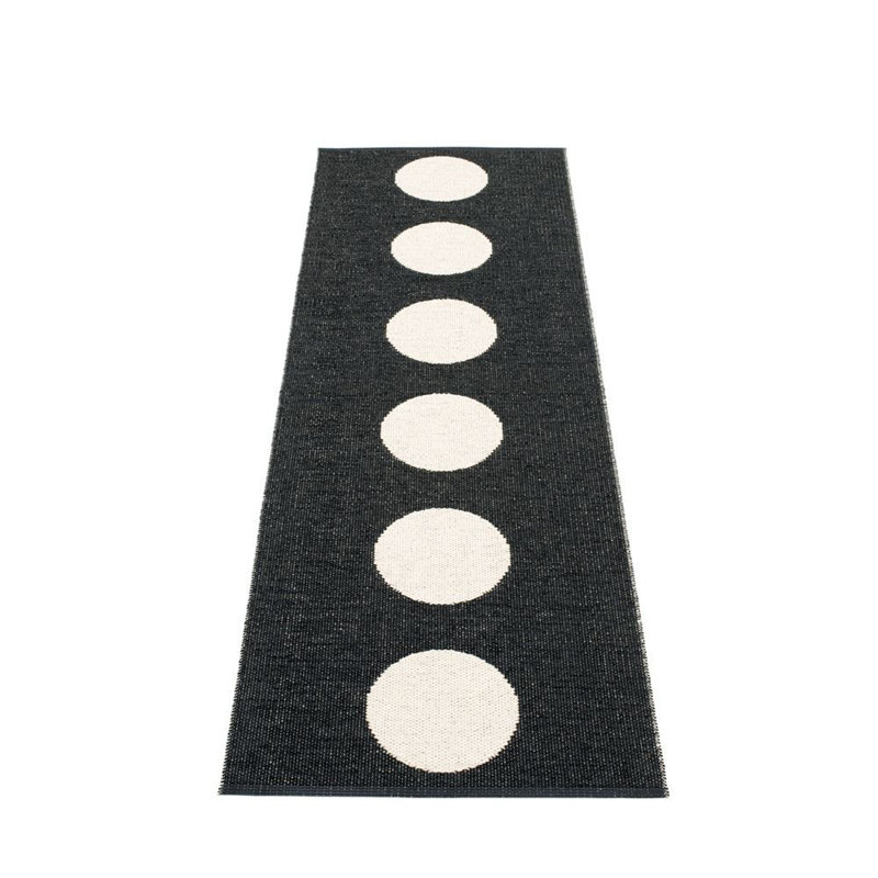 Vera Polka Dots Area Rug in Black/Off-White, Runner 2'3" x 7'6", Black/Off-White