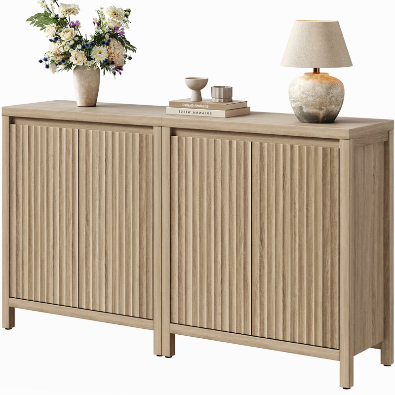 Buffet à panneau cannelé l 29,1 po avec 2 tablettes réglables, Chêne clair, 2