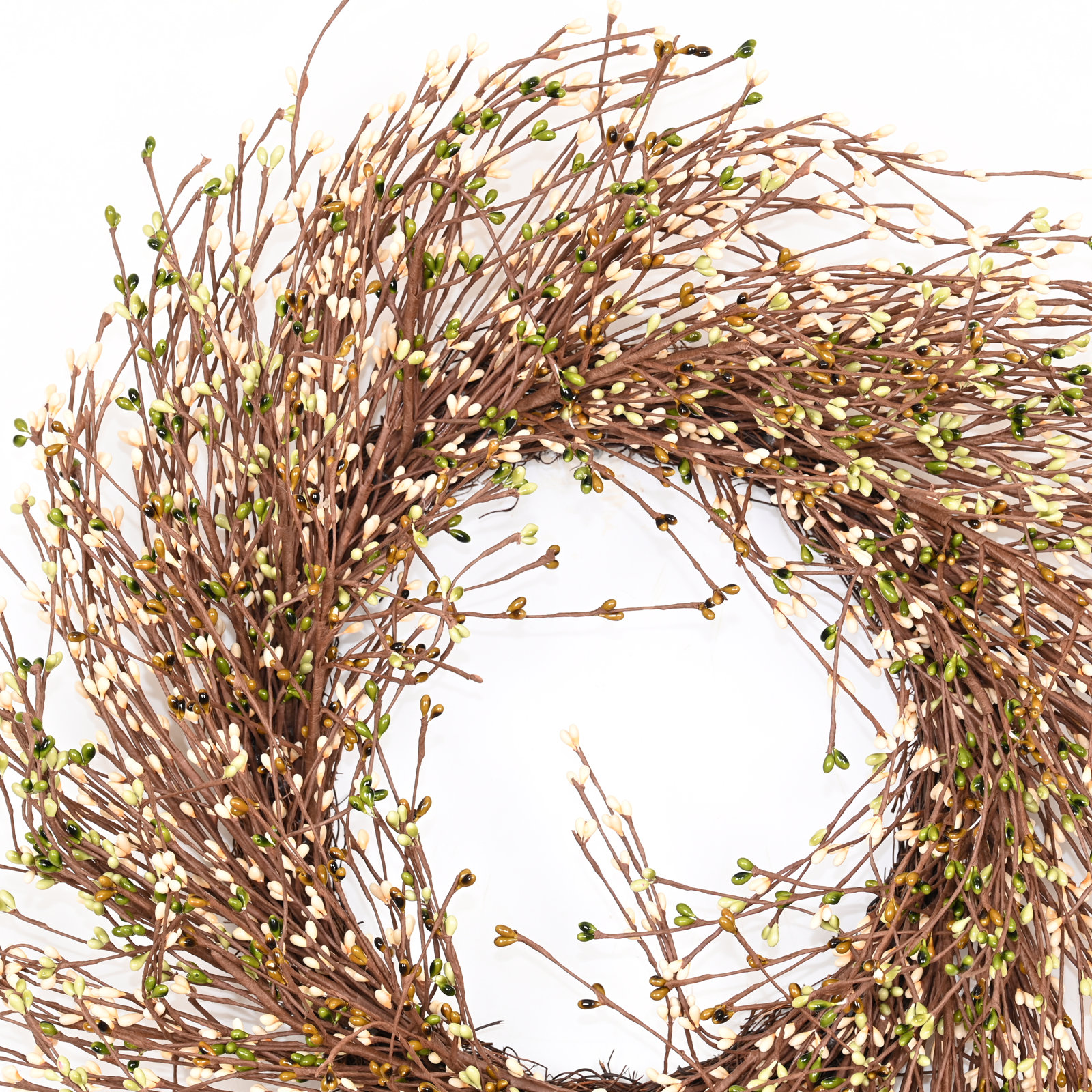 24" Handcrafted Twig, Berry Thanksgiving Wreath, Ivory