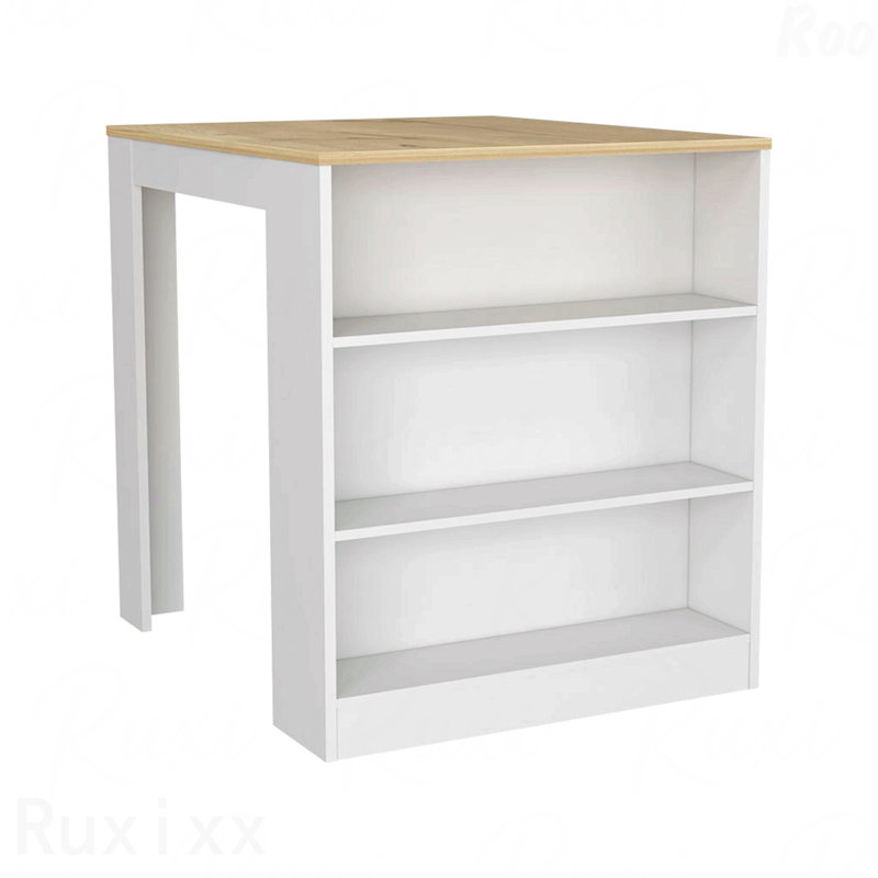Table de salle à manger de comptoir de cuisine, deux pieds, trois tablettes latérales - chêne blanc / chêne clair