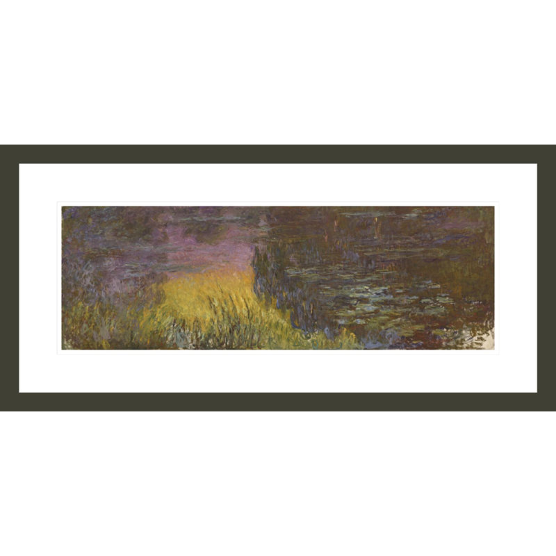 Les Nymphéas - soleil couchant par Claude Monet - impression giclée encadrée, H 14,13 po x l 29,5 po