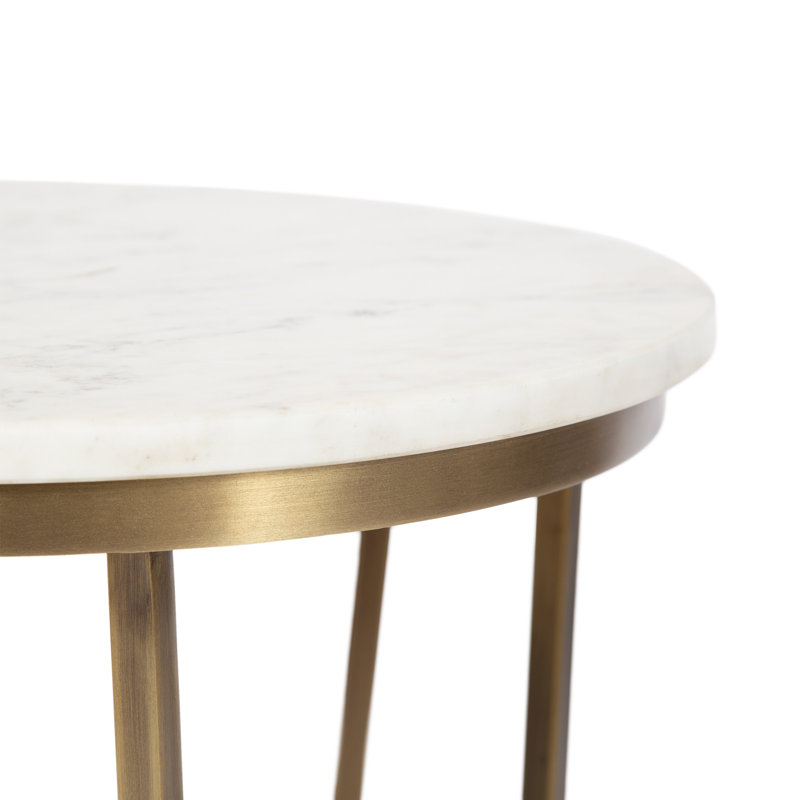Gerardo End Table, White Top/Gold Base, 23.2" H x 16" W x 16" D