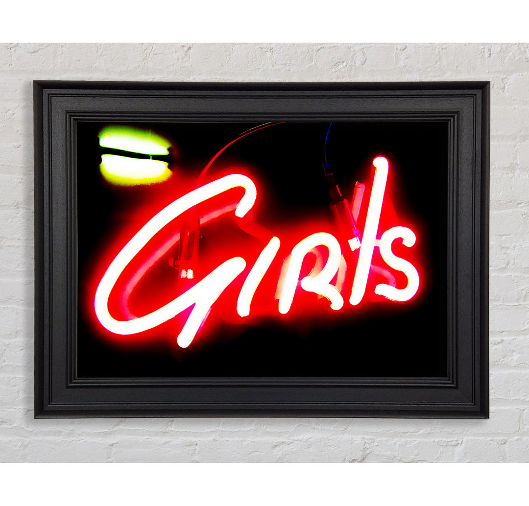 Neon Girls Schild Gerahmter Druck