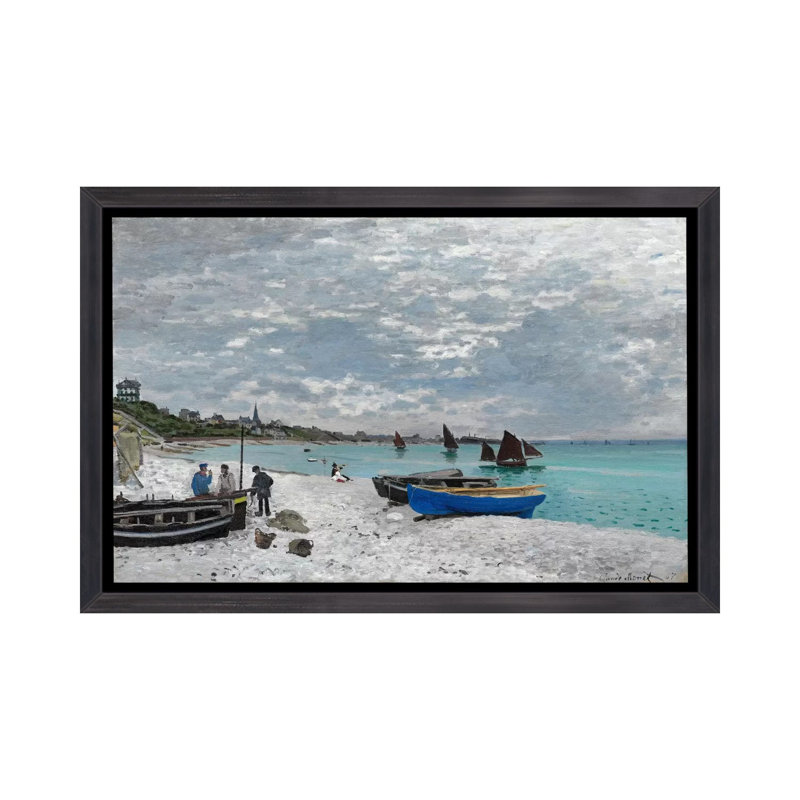 La plage à Saint-Adresse par Claude Monet - reproduction d'art, H 18 po x l 26 po x P 1,5 po, Toile avec cadre noir patiné