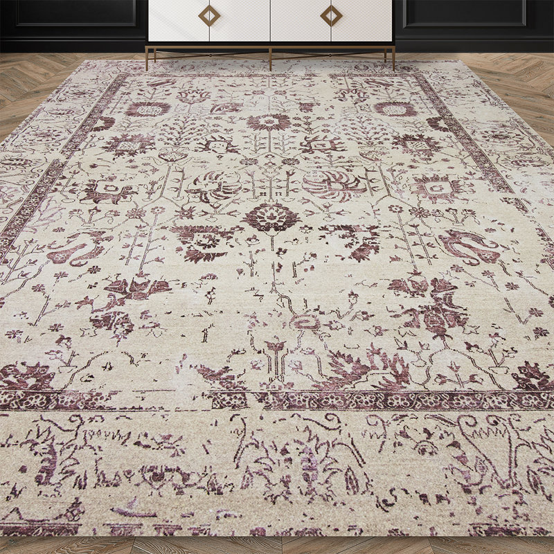 Oriental Area Rug in Natural/Wine, Rectangle 6' x 9'
