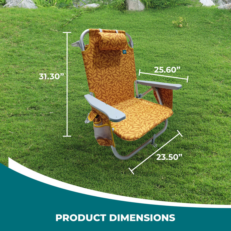  Folding Beach Chair Recliner with Detachable Cooler, Amber Leaf, Yellow Floral