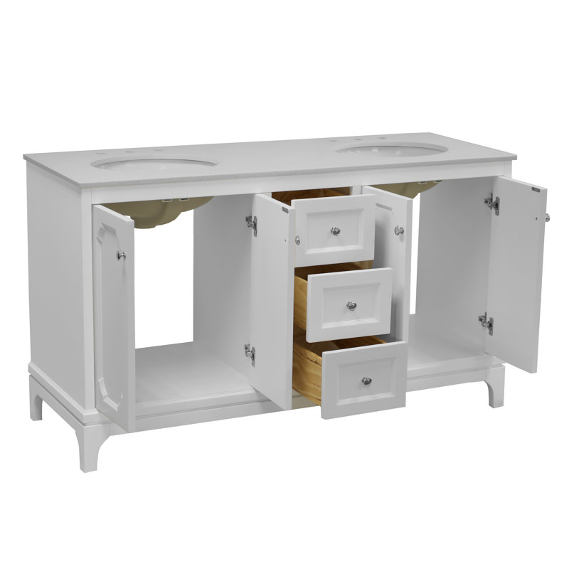 Ensemble de meuble-lavabo double 60 po Aneliz, Quartz, Blanc