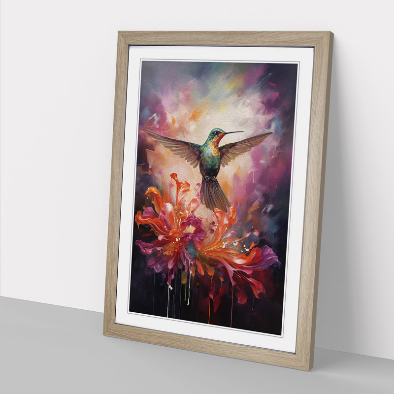 Hummingbird Contemporary No.2 - Framed Print, Oak Framed, 46cm H x 34cm W x 2cm D