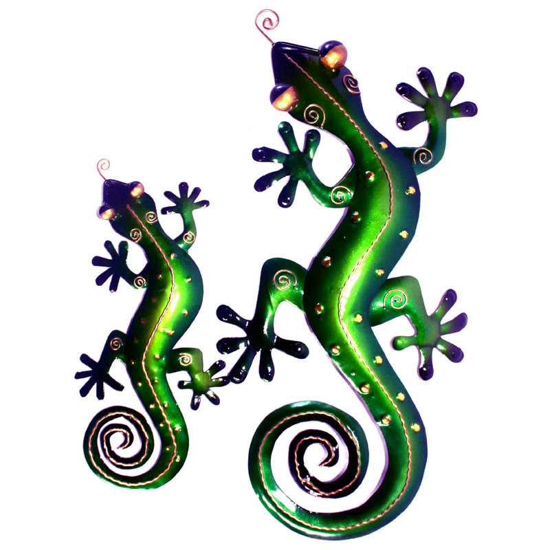Décoration murale salamandre en fer traditionnel, Petit, Vert