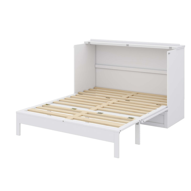 Lit escamotable peu encombrant avec tiroirs intégrés, Double, Blanc