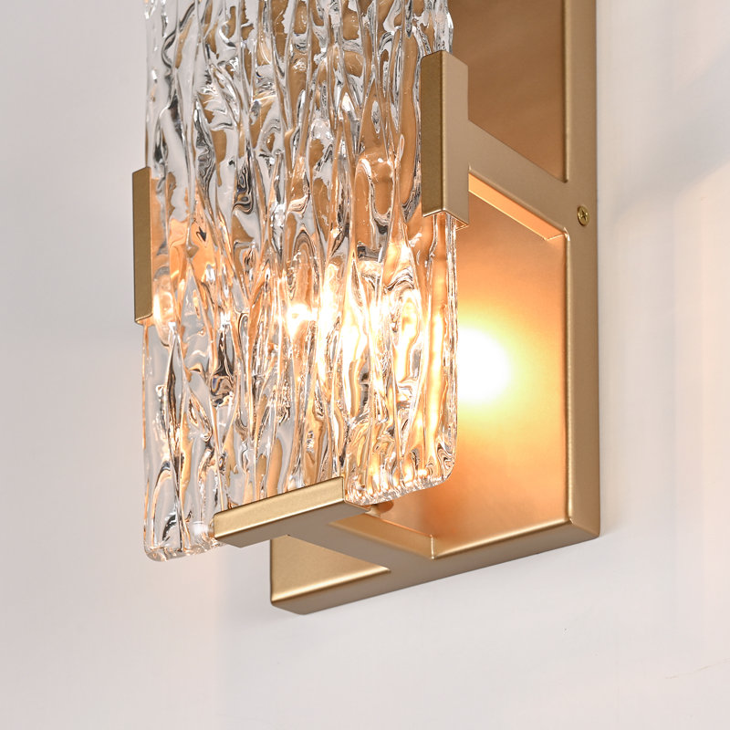 1-light Gold Metal Textured Glass Wall Sconce Set