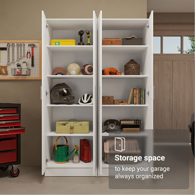  Ensemble de rangement de garage 4 portes 8 tablettes utilitaires L 47 po Unité d'organisation en bois pour le garage et les outils 6 tablettes réglables anti-basculement - blanc