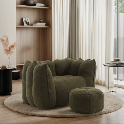 Compressed Sofa Chair Breathable Fabric Bean Bag Chair With Removable Ottoman,Living Room Sofa Chair by Trule