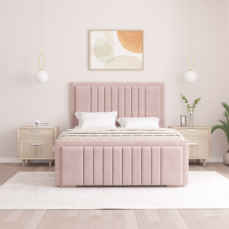 Alama Upholstered Panel Bed, Double (4'6), Pink