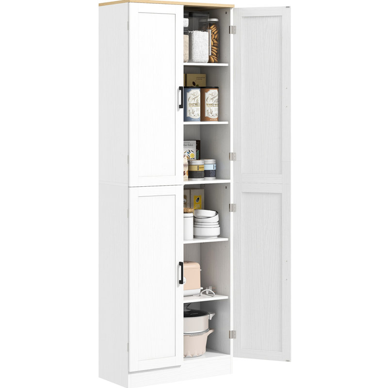 67" Freestanding Pantry Cabinet, 4 Doors With Adjustable Shelves, White For Spacious Kitchen Storage, 4-Door Cabinet Distressed Style