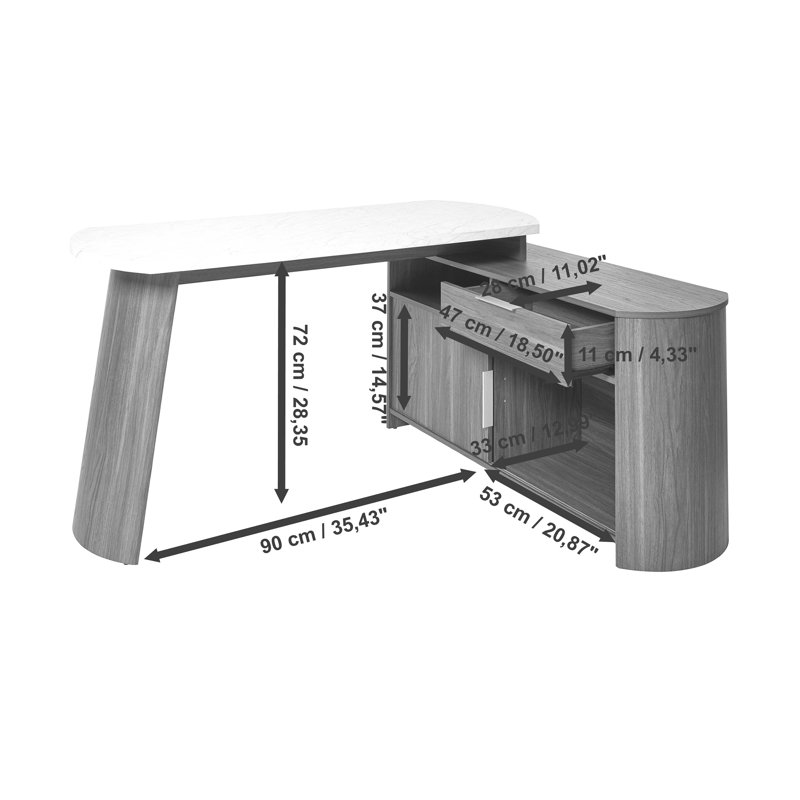 Slash 59,05" L-Shaped Writing Desk with Storage Cabinet, White/Brown