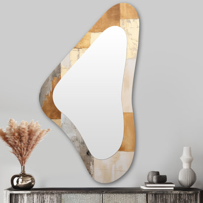 Beige And Gold Minimalism Modern Scandinavian Zen Art I - Scandinavian Asymmetrical Large Wall Mirror, Scandinavian Unique Shape Unique Mirror, Printed Metal Art