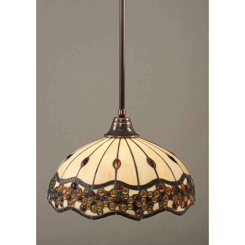 Stem Hung Pendant With Glass, Chrome, 18.25", Roman Jewel Tiffany Glass