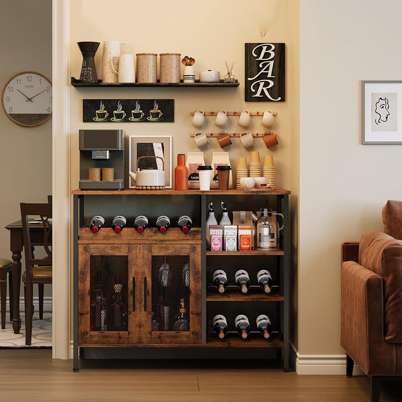 Armoire à vin avec porte-bouteilles détachable et porte-verres, brun rustique