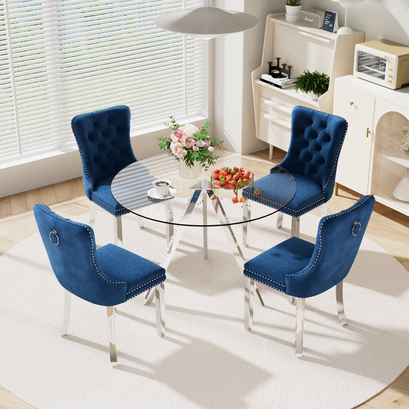 Table de salle à manger ronde pour 4, Bleu, H 30 po x l 39 po x P 39 po