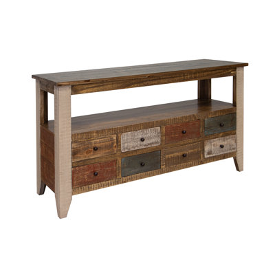 Table de canapé antique à 8 tiroirs multicolores