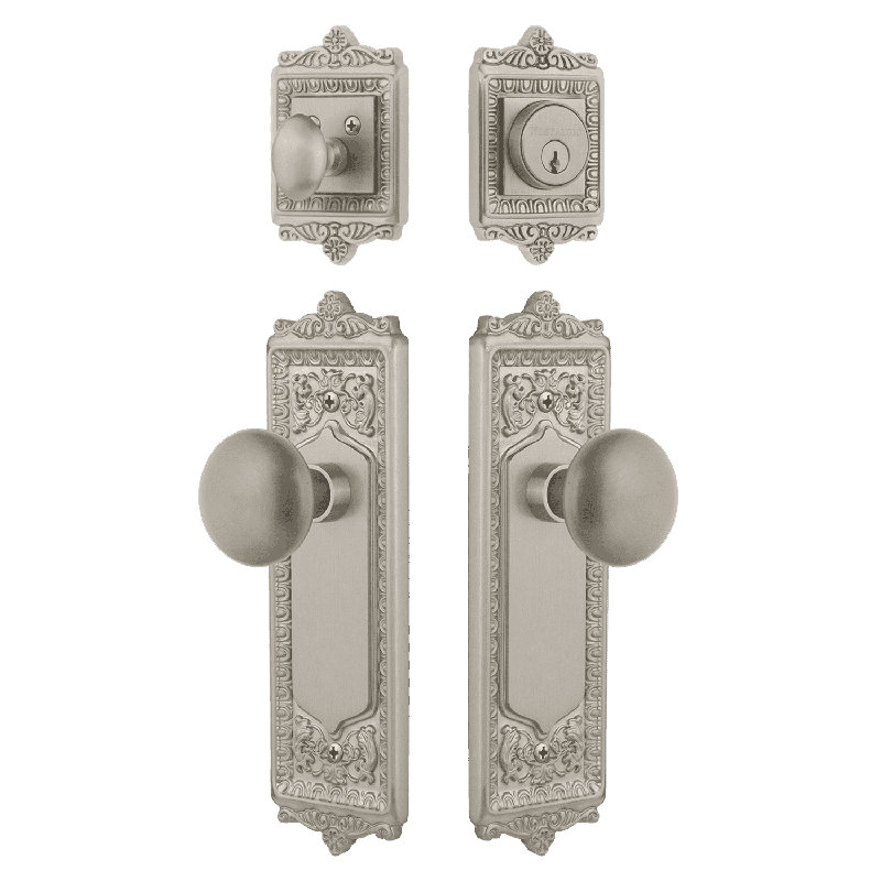 Nostalgic Warehouse Egg & Dart Entry Set with New York Knob, Satin Nickel