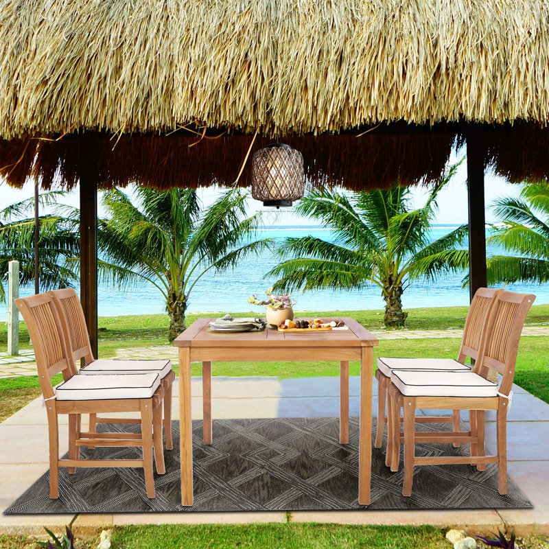 4 - Person Teak Wood Patio Dining Set with Rectangular Table , Cushions Included