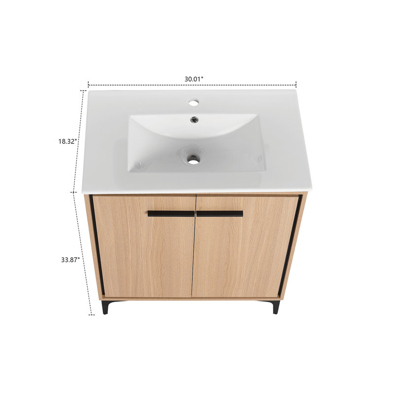 Meuble-lavabo simple 30,01 po avec plateau en céramique Cailly