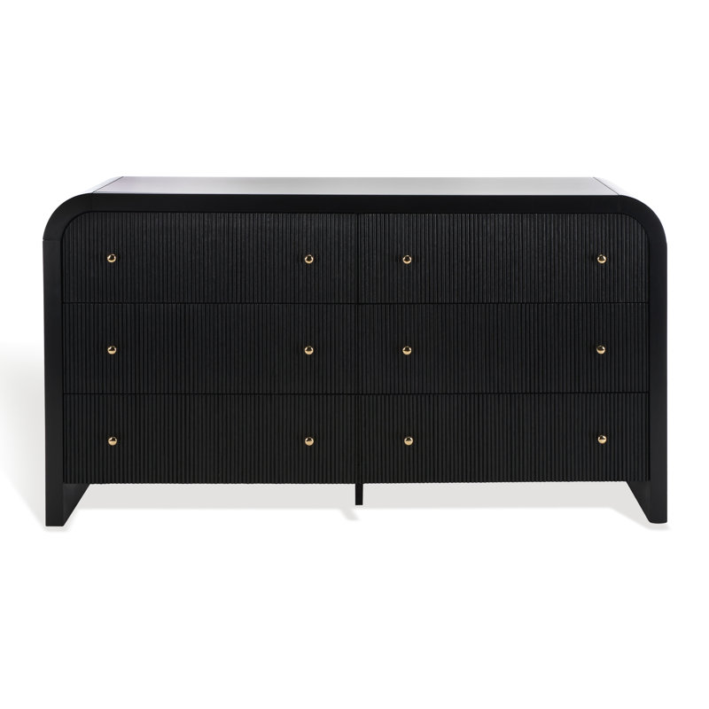 Liabella 62" W 6-Drawer Ribbed Double Dresser, Black