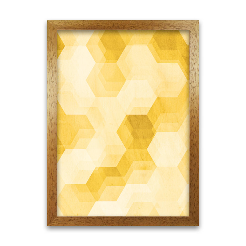 Yellow Hexagon Abstract A - Print, 84cm H x 59cm W x 3cm D, Oak Frame