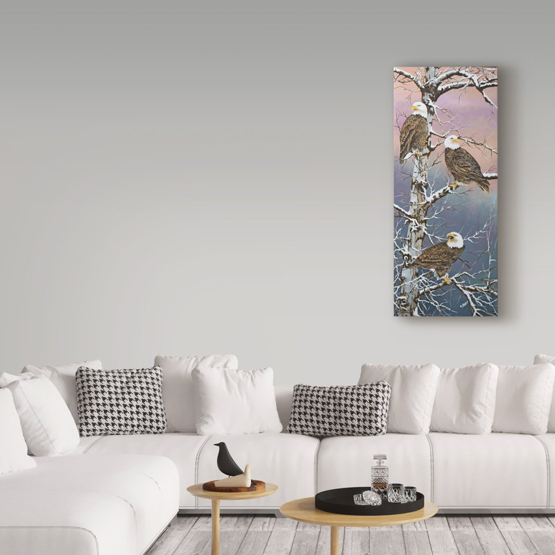 «Eagle Trio at Dawn», reproduction de peinture acrylique sur toile tendue, H 24 po x l 10 po x P 2 po