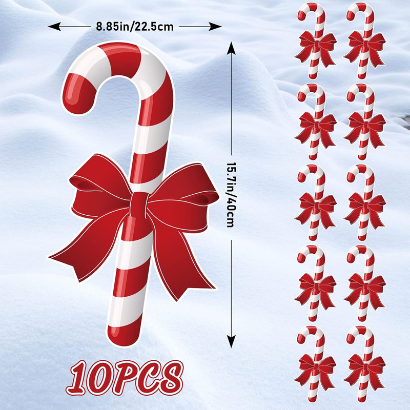10 pièces d'enseigne de jardin de Noël avec 20 piquets grande canne à sucre imperméable à rayures blanches et rouges