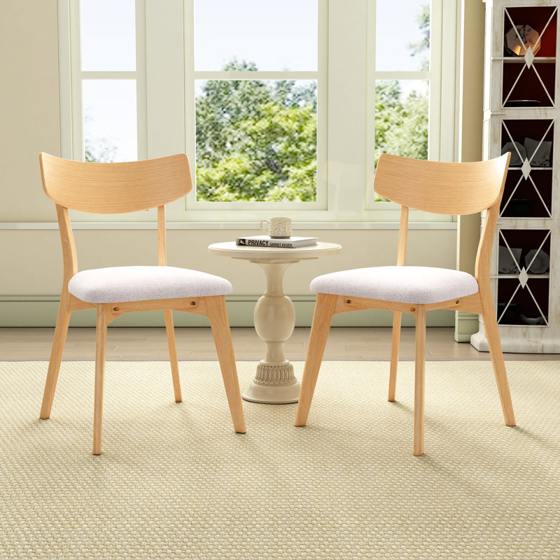 Chaise de salle à manger moderne en bois d'hévéa avec siège rembourré Hana, Naturel, Blanc