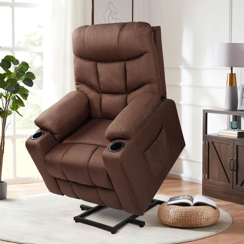 Upholstered Heated Massage Chair, Brown 100% Polyester