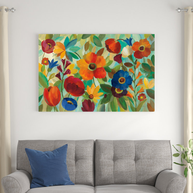 «Summer Floral V» par Silvia Vassileva, reproduction d'art mixte, H 32 po x l 48 po