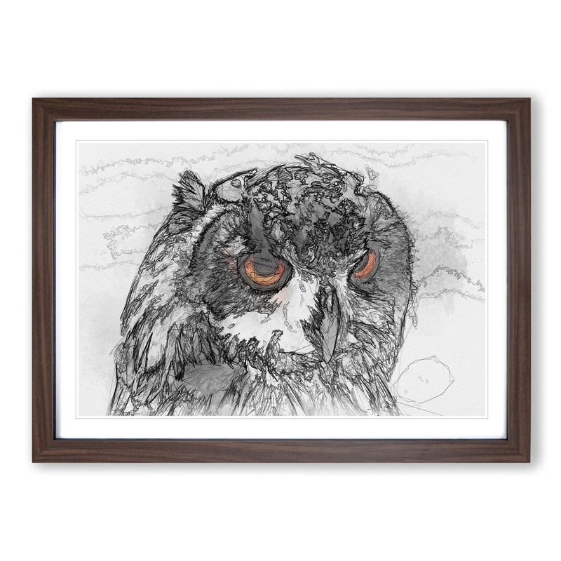 Orange Eyed Owl in Abstract - Picture Frame Graphic Art Print, Walnut Framed, 62cm H x 87cm W x 2cm D