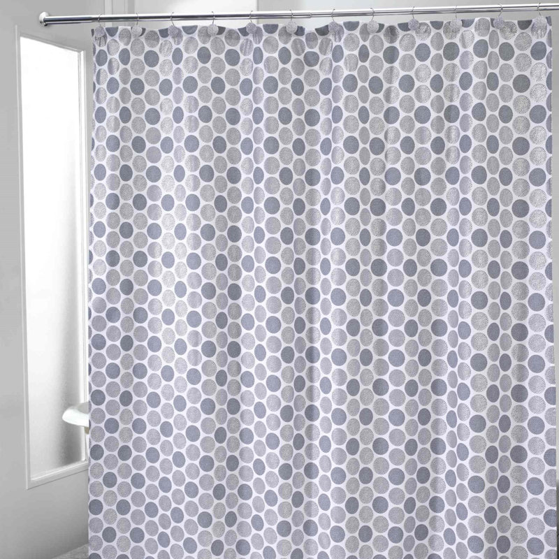 Blue and Grey Jacquard Fabric Shower Curtain Set with Hooks