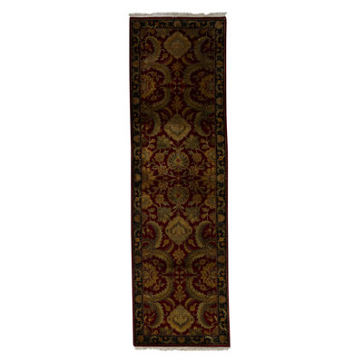 Tapis rouge foncé et vert noué à la main de haute qualité Windsom
