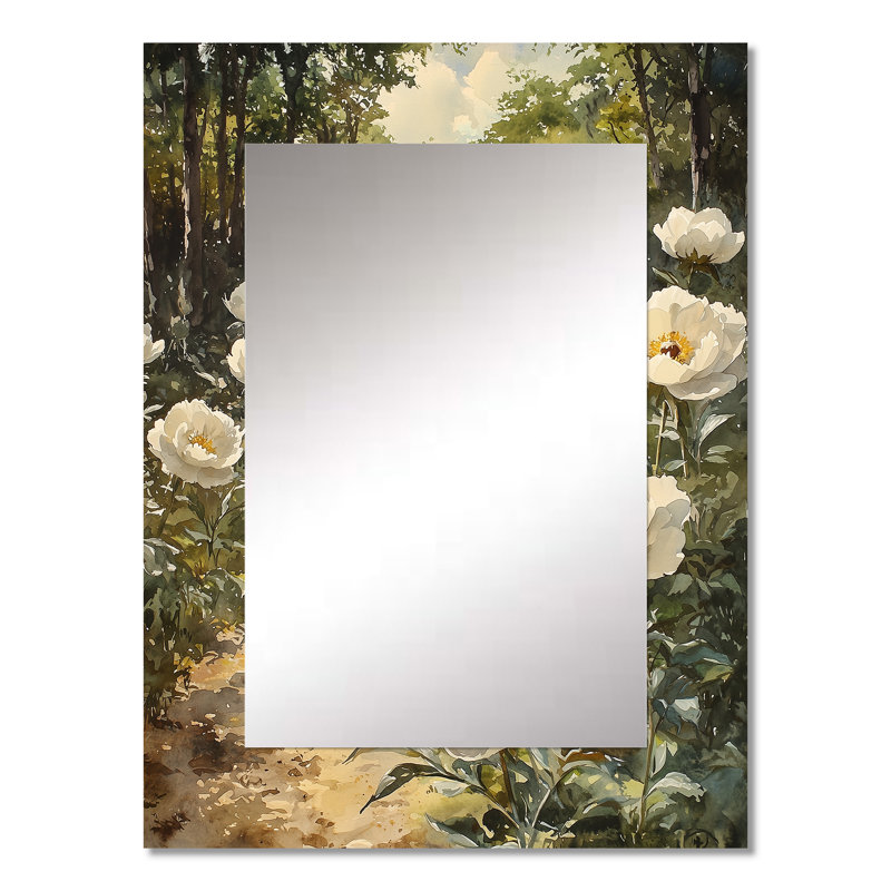 Peonies On The Farm Path I - Floral Decorative Mirror On Metal, 32" x 24"