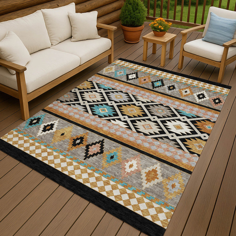 Machine Washable Indoor/Outdoor Chantille ACN2519 Southwest Rug, Gray, Rectangle 8' x 10'
