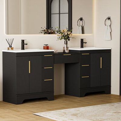 Skeen 84" Freestanding Double Sink Bathroom Vanity With Sink Top, 24" Makeup Countertop With Drawer, Bathroom Cabinet Shelf With Drawers And Doors