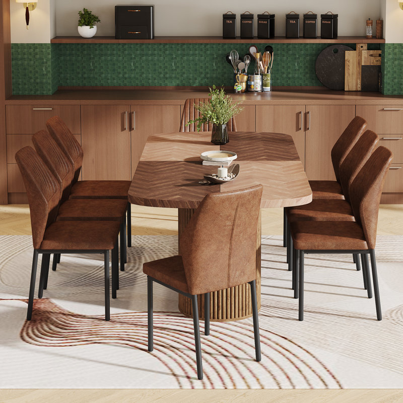 Ensemble de table de salle à manger 78,7 po, Bois brun / bois naturel, Brun, 9 pièces : table, 8 chaises