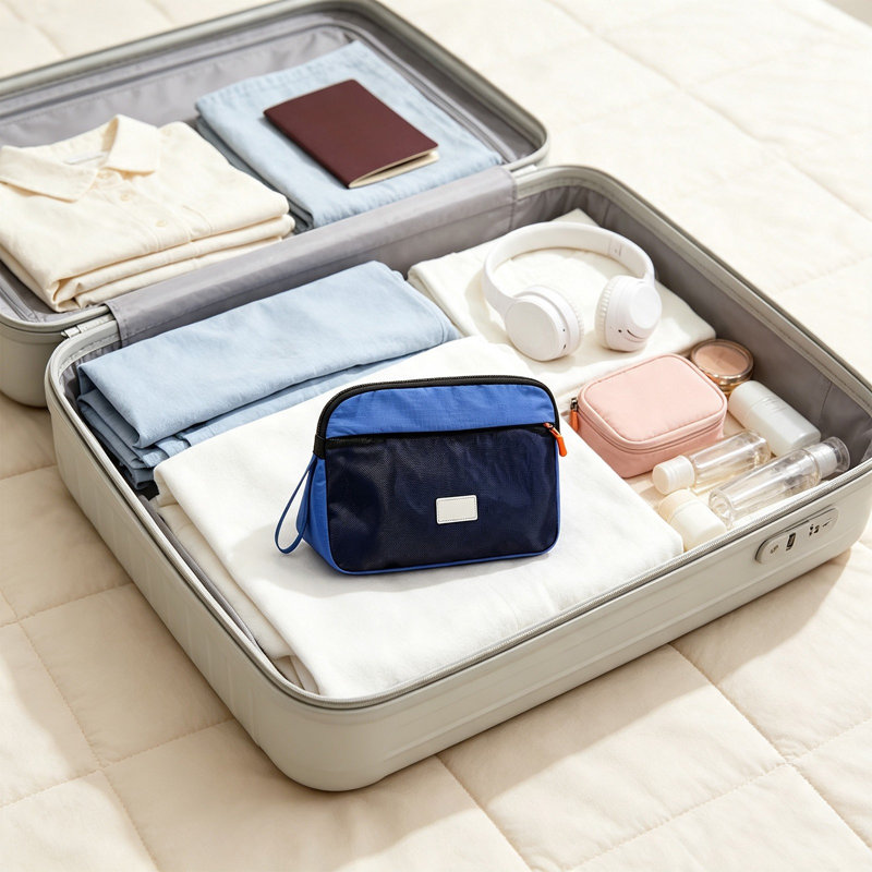 Trousse de toilette de voyage imperméable en tissu, pochette de rangement portable pour cosmétiques, idéale pour les vacances et les voyages d'affaires.