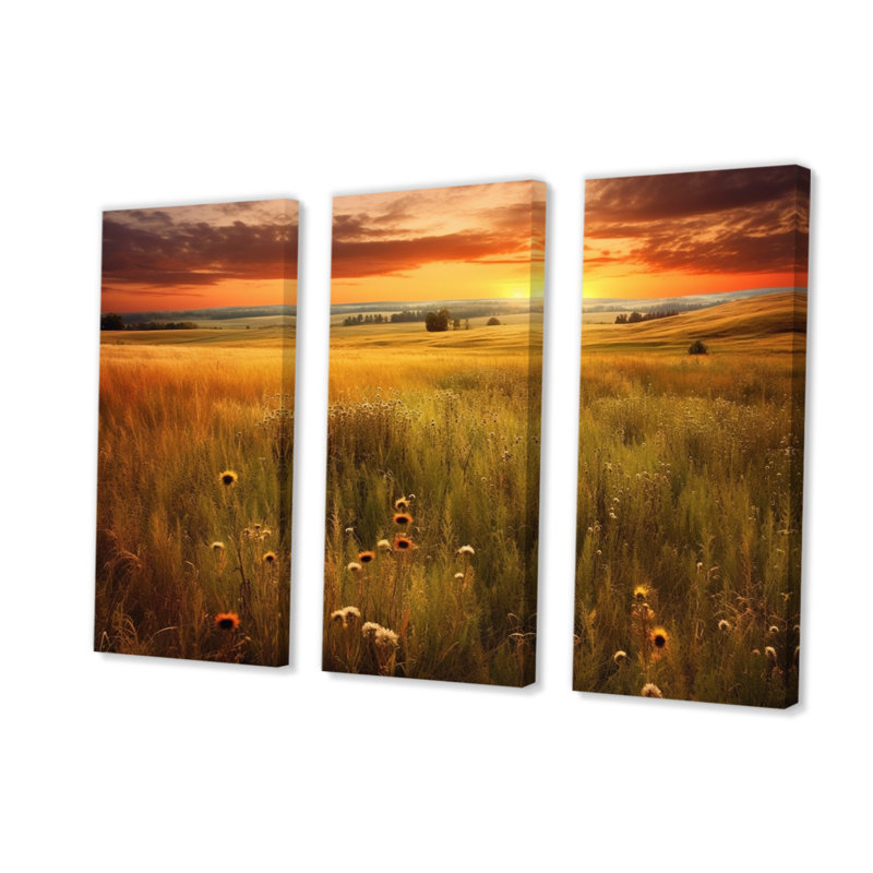 Calming Meadow II sur toile, reproduction de 3 pièces, H 40 po x l 60 po x P 1 po